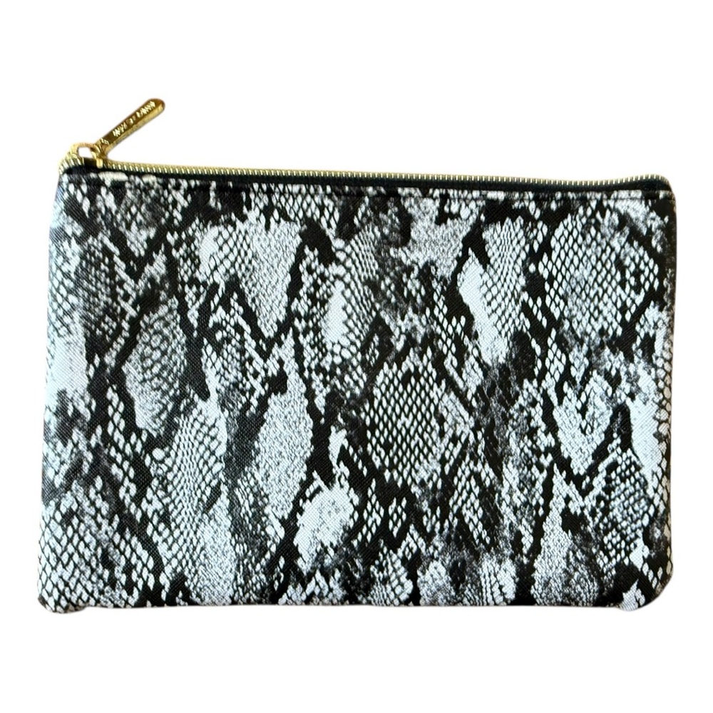 Chic Ruby+Cash Black and White Snake Print Cosmetic Bag, Makeup Bag, Pouch